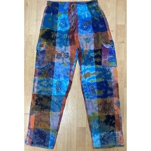 Boho Elastic Waist Drawstring Hippie Women’s XL Festival Tie Dye 5 Pockets Pants